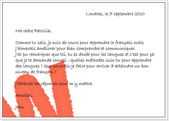 Письмо на французском образец